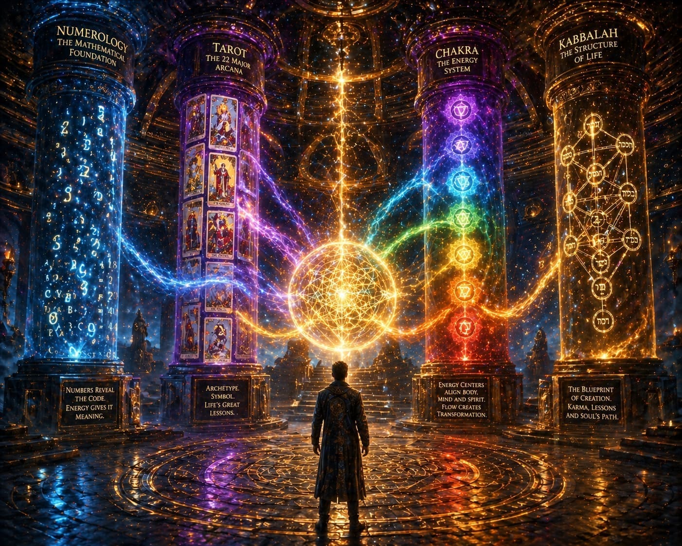 The four foundational systems behind the Destiny Matrix: numerology, tarot, chakra energy, and Kabbalah destiny-matrix-four-systems-numerology-tarot-chakra-kabbalah.webp